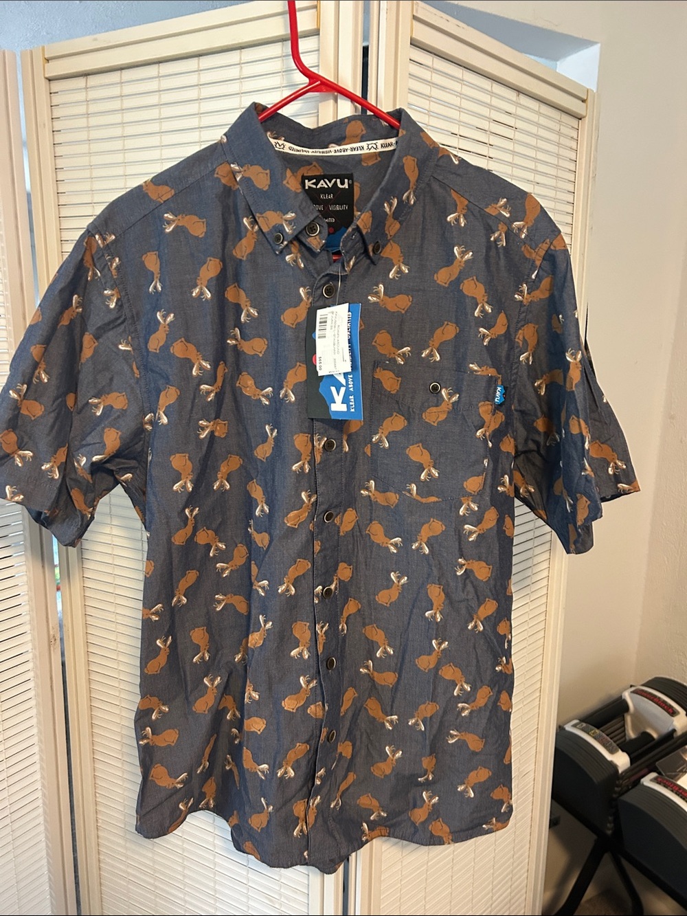 Kavu Navy Button-Up Shirt with Elusive Jackalope Print